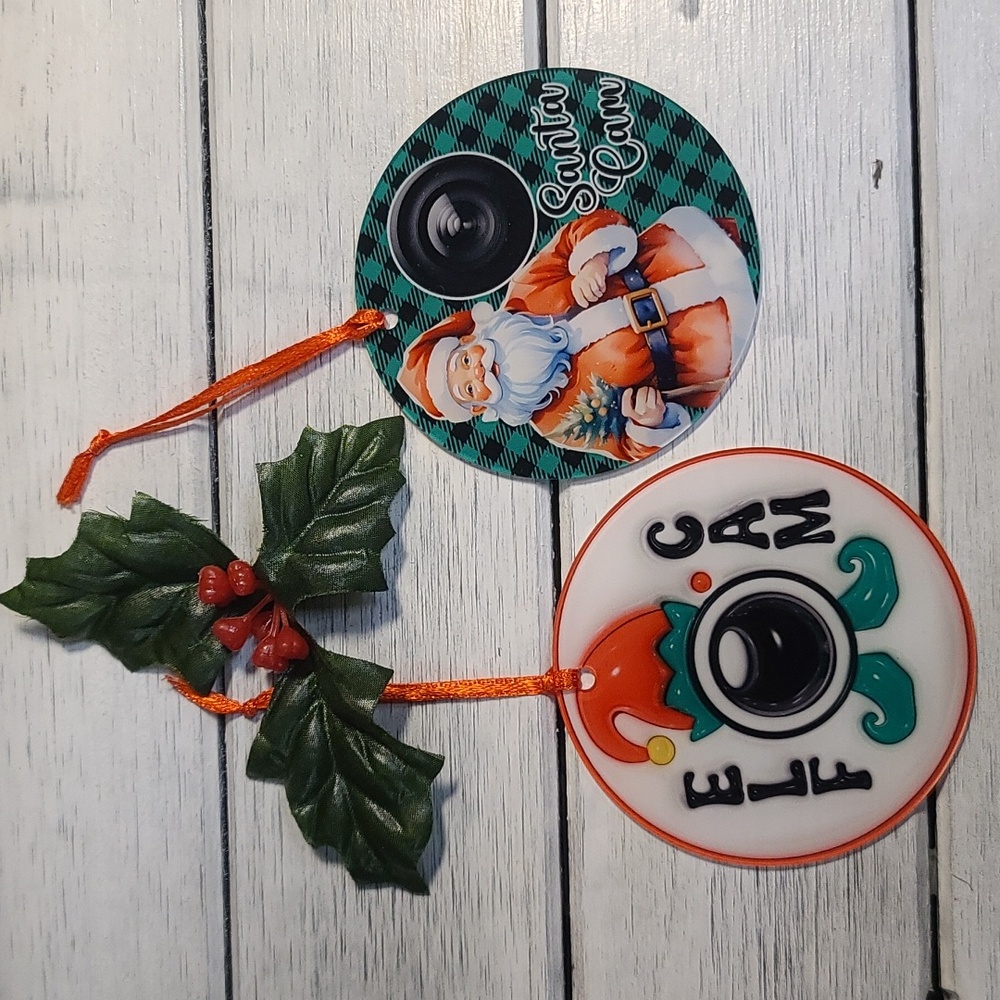 Santa Or Elf Cam Holiday Ornament - Red and Green NWT